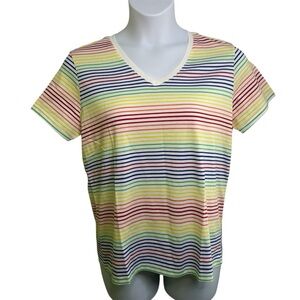 Lands End Women’s Shirt Top Colorful Stripes Short Sleeve Sz Medium 10 / 12
